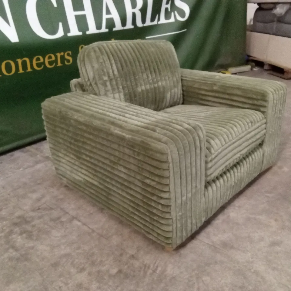 COSY FAUX FUR FABRIC ARMCHAIR - OLIVE RRP £849