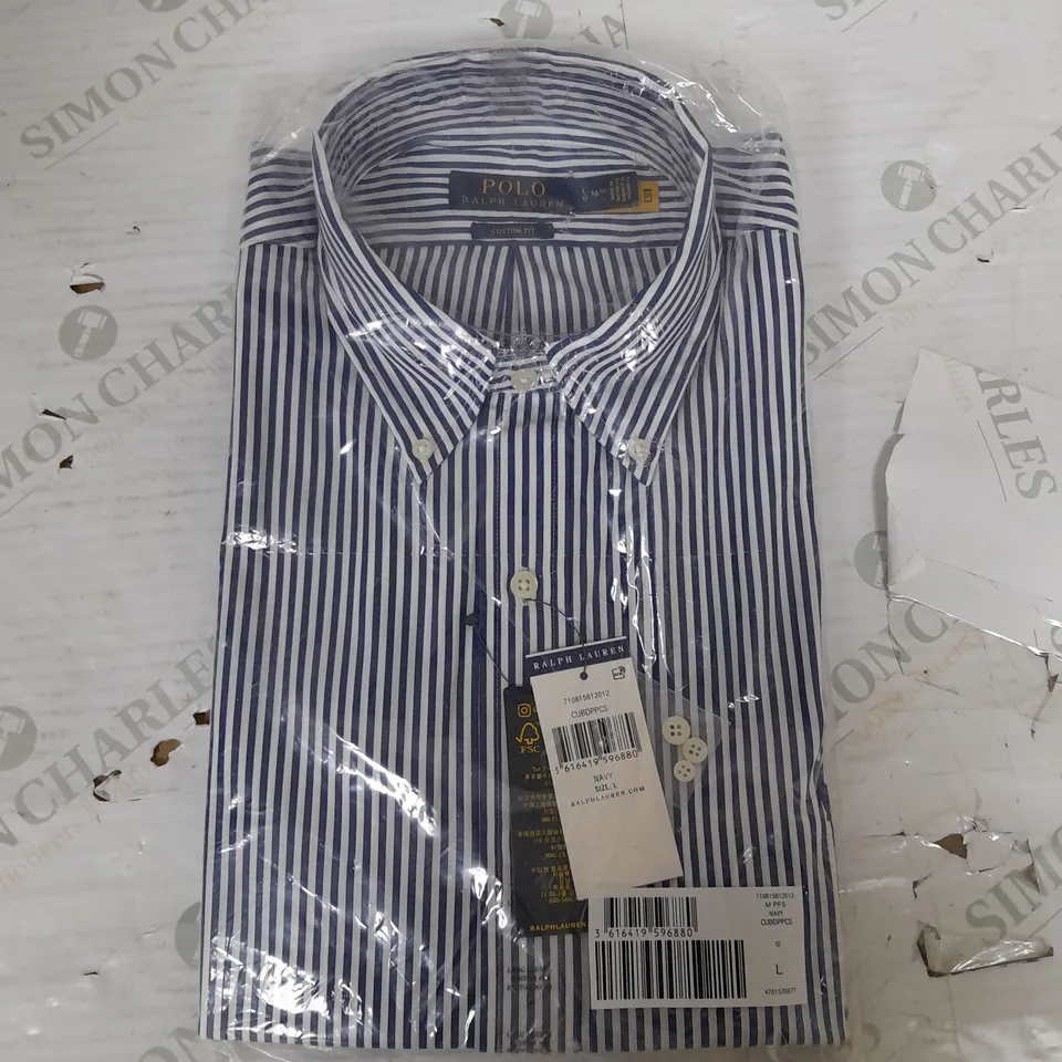 POLO RALPH LAUREN CUSTOM FIT SHIRT IN BLUE & WHITE STRIPE - LARGE