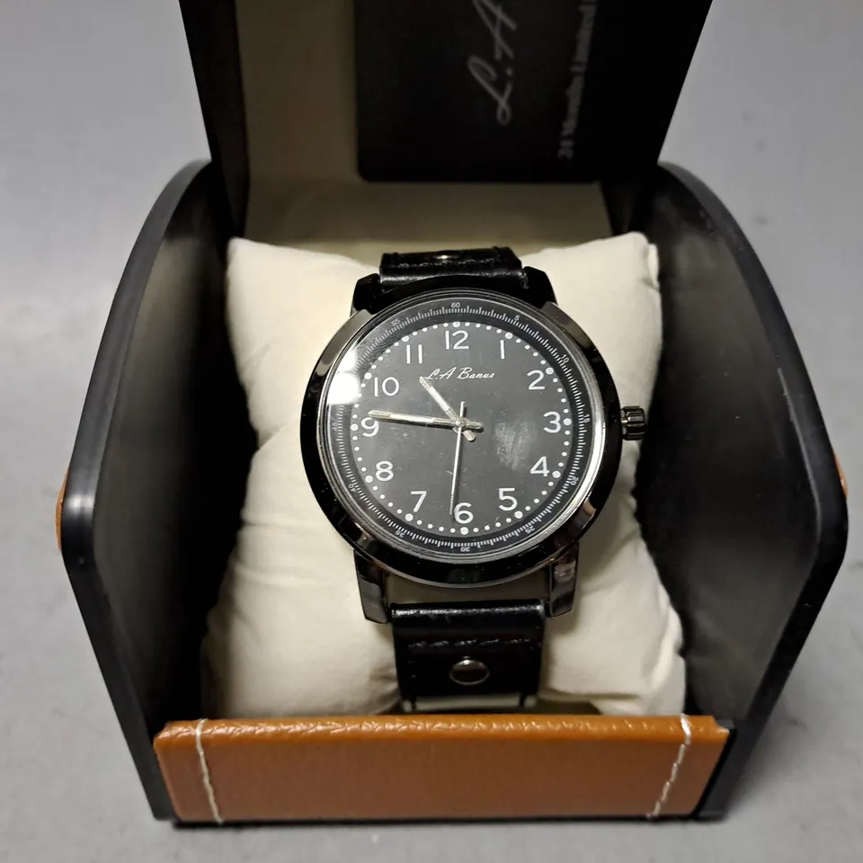 LA BANUS WATCH – BLACK DIAL – BLACK LEATHER STRAP