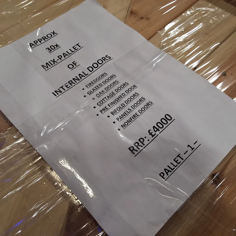 PALLET CONTAINING APPROXIMATELY 30 ASSORTED INTERNAL DOORS