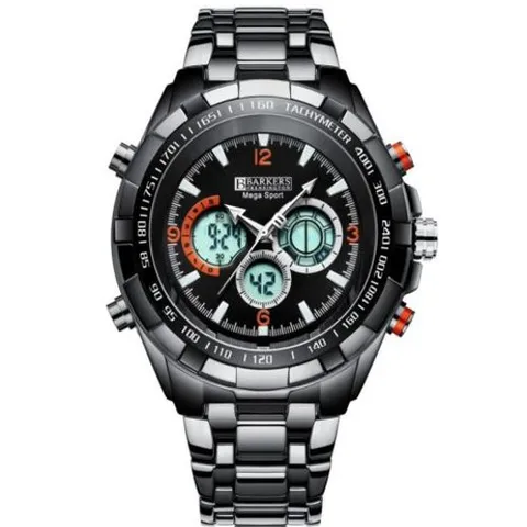 BARKERS OF KENSINGTON MENS MEGA SPORT BLACK BRACELET WRISTWATCH