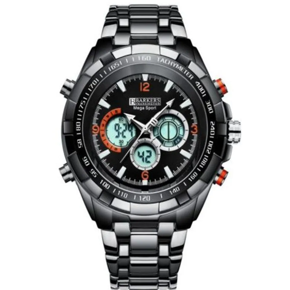 BARKERS OF KENSINGTON MENS MEGA SPORT BLACK BRACELET WRISTWATCH