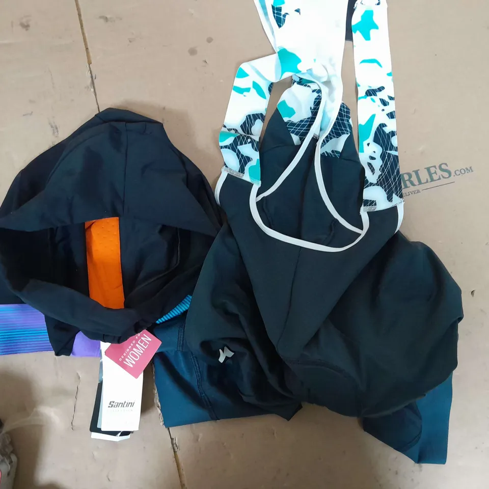 LOT OF 2 BICYCLE CLOTHING TO INCLUDE WOMENS SANTINI SHORTS SIZE M AND BIB SHORTS SIZE 2XL 
