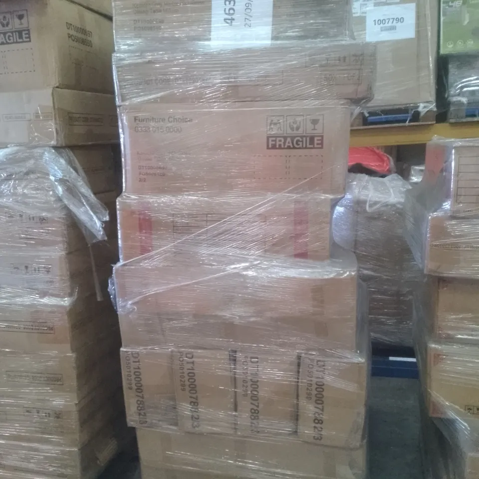 PALLET OF ASSORTED FLAT PACK DINING TABLE PARTS 