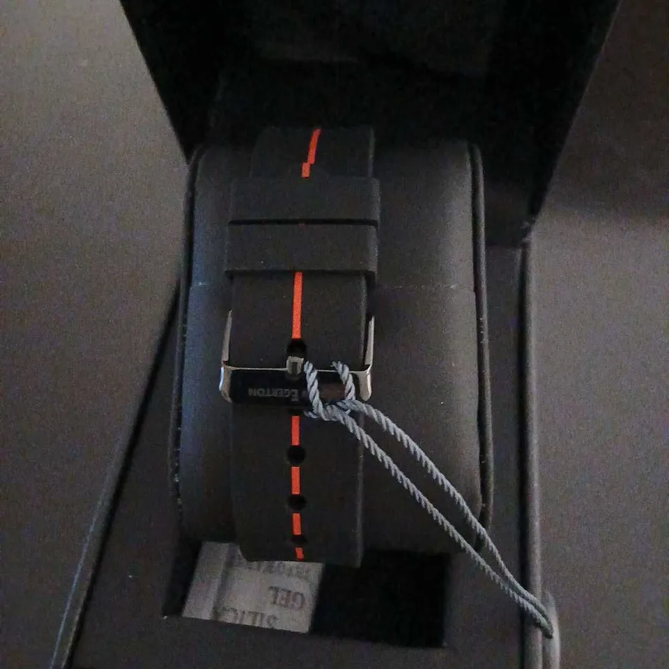 VICKERS ARMSTRONGS CHRONOGRAPH WATCH – BLACK WITH RED STRIPE STRAP (BOXED)