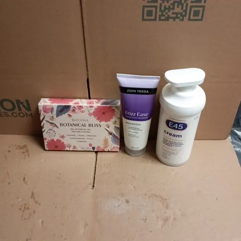 APPROXIMATEY 20 ASSORTED HEALTH AND BEAUTY PRODUCTS TO INCLUDE E45 CREAM, JOHN FRIEDA FRIZZ EASE SHAMPOO, WECONA BOTANICAL BLISS ESSENTIAL OILS ETC