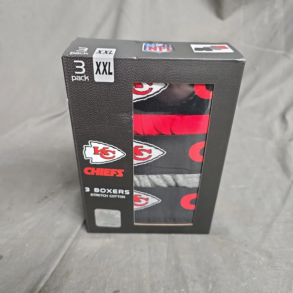 BOXED NFL KC CHIEFS 3 PACK OF BOXERS - XL
