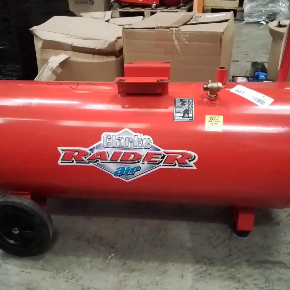 RED PORTABLE AIR COMPRESSOR TANK ON WHEELS