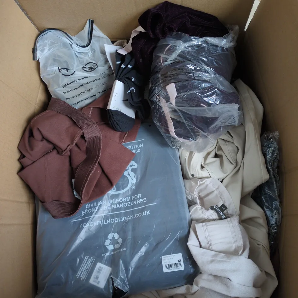 BOX OF APPROXIMATELY 20 ASSORTED CLOTHING ITEMS TO INCLUDE: 80S PUNK ROCKER OUTFIT