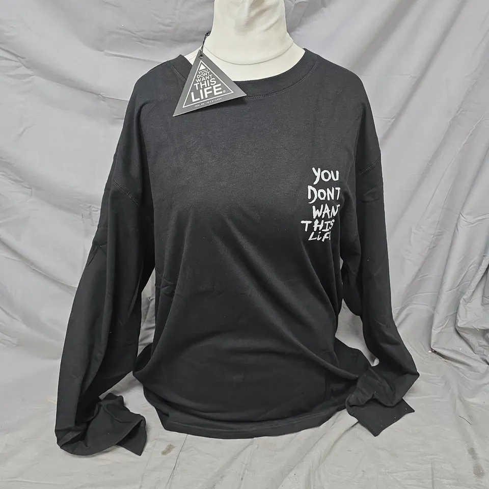 YOU DONT WANT THIS LIFE BLACK LONG-SLEEVE TOUR TEE – REFLECTIVE PRINT, UK XXL
