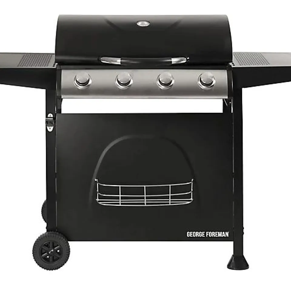 BOXED GEORGE FOREMAN GAS BBQ 4 BURNER BLACK BARBECUE GFGBBQ4B
