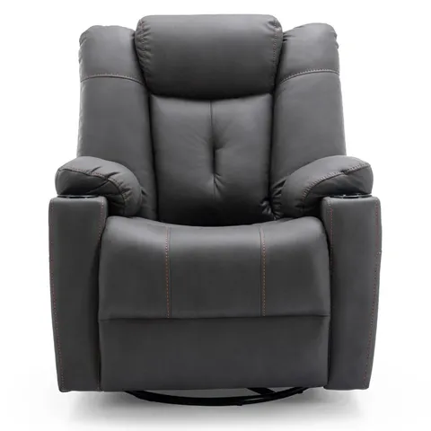 BOXED AFTON SWIVEL ROCKER FABRIC MANUAL RECLINER CHAIR - CHARCOAL (2 BOXES)