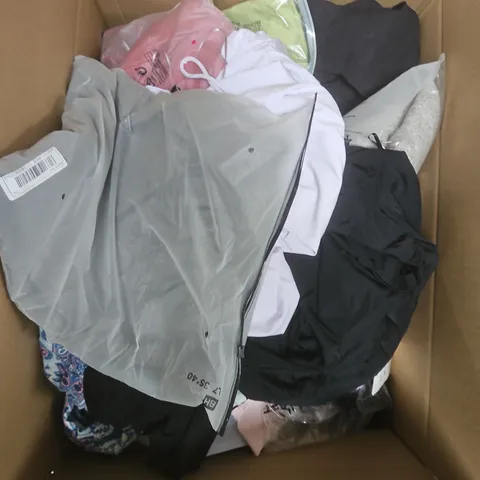 LARGE BOX OF APPROXIMATELY 25 ASSORTED CLOTHING ITEMS IN VARIOUS COLOURS, STYLES AND SIZES - COLLECTION ONLY