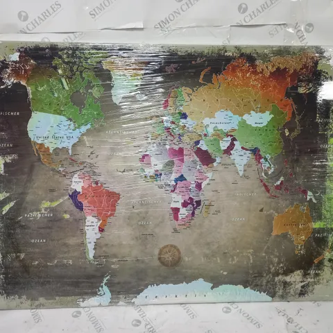 BOXED EAST URBAN HOME CANVAS WORLD MAP IN GERMAN 100 X 70CM