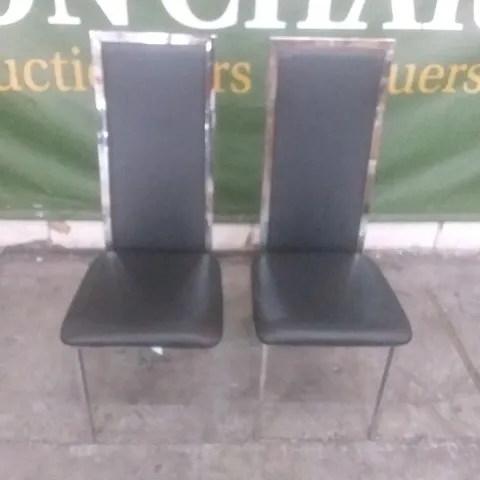 SET OF 2 NEW CELESTE BLACK LEATHER AND CHROME DINING CHAIRS 