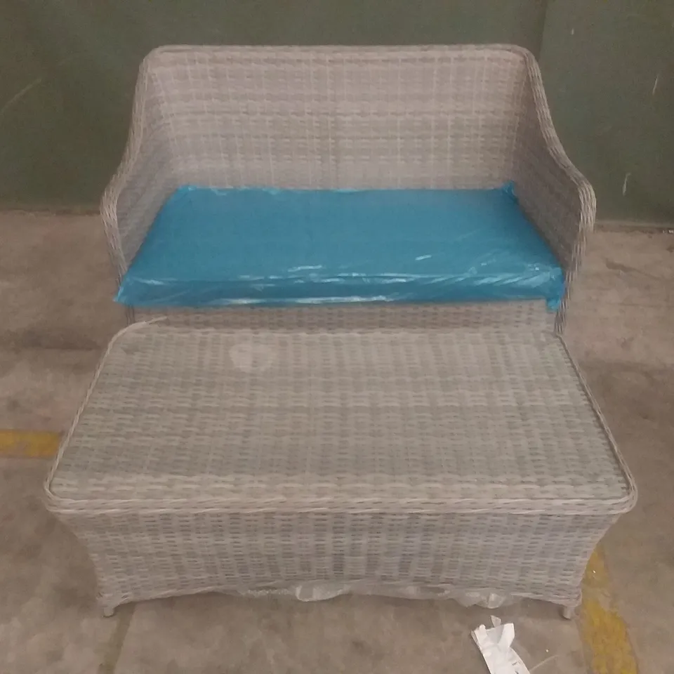 RATTAN 2 SEATER GARDEN CHAIR AND GLASS TOP TABLE
