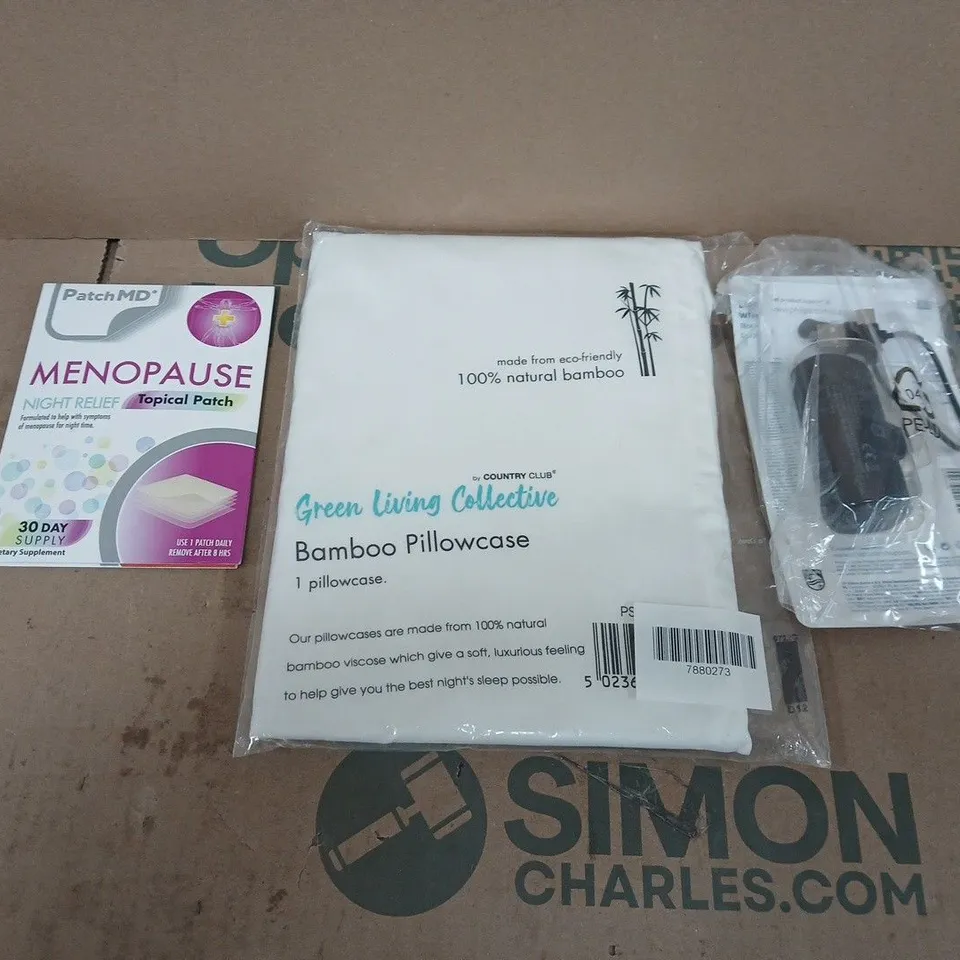 LARGE QUANTITY OF ASSORTED ITEMS TO INCLUDE PHILIPS POWER BANK, BAMBOO PILLOWCASE, MENOPAUSE RELIEF PATCHES, ETC - COLLECTION ONLY