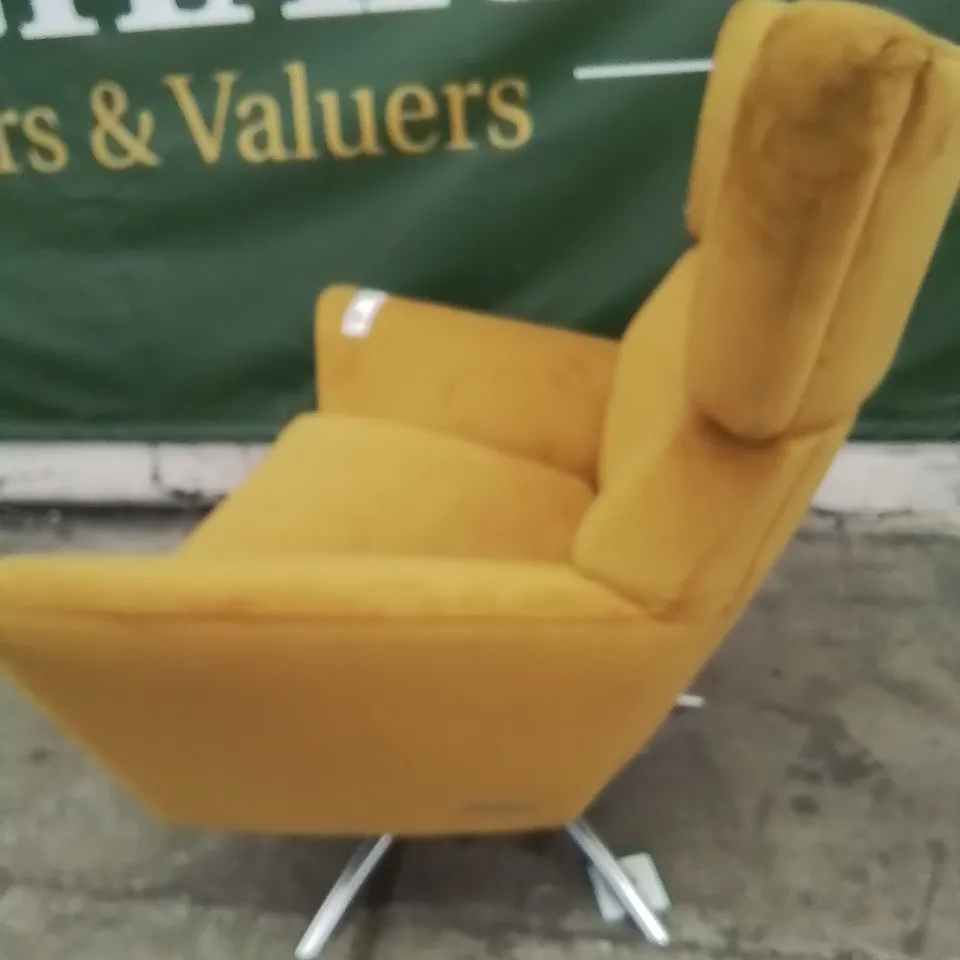 QUALITY BRITISH DESIGNER LOUNGE Co. WINGED SWIVEL EASY CHAIR PLUSH YELLOW FABRIC 