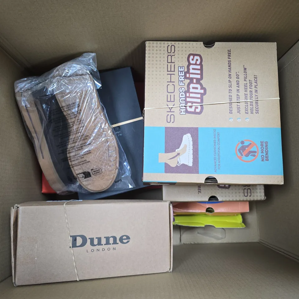 APPROXIMATELY 8 ASSORTED PAIRS OF SHOES IN VARIOUS SIZES, STYLES & COLOURS TO INCLUDE BRANDS SUCH AS DUNE, SKECHERS, RUTH LANGSFORD, ETC