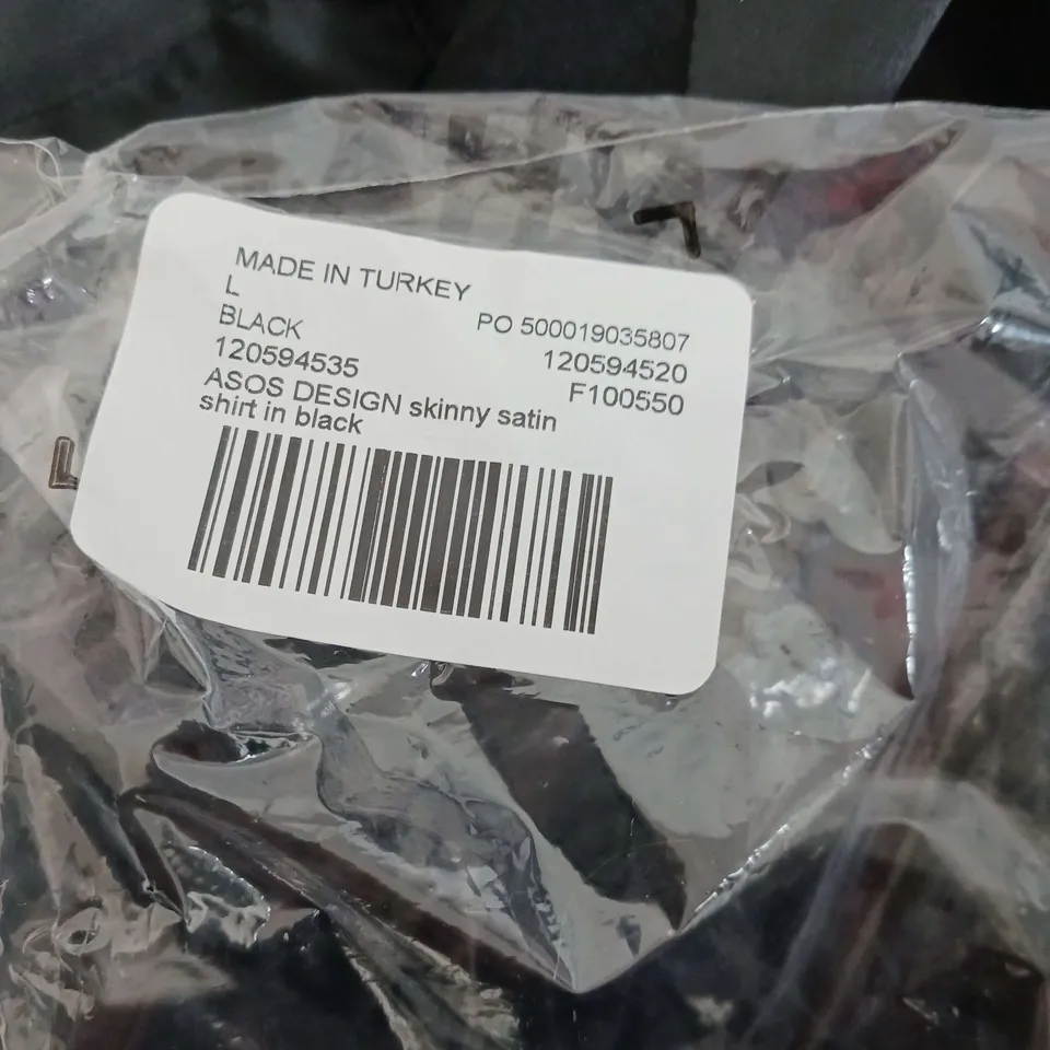 ASOS SKINNY SATIN SHIRT IN BLACK SIZE L 