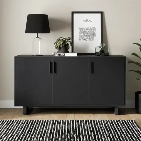 BOXED FREDDIE LARGE SIDEBOARD, OAK EFFECT - BLACK WOOD (1 BOX)