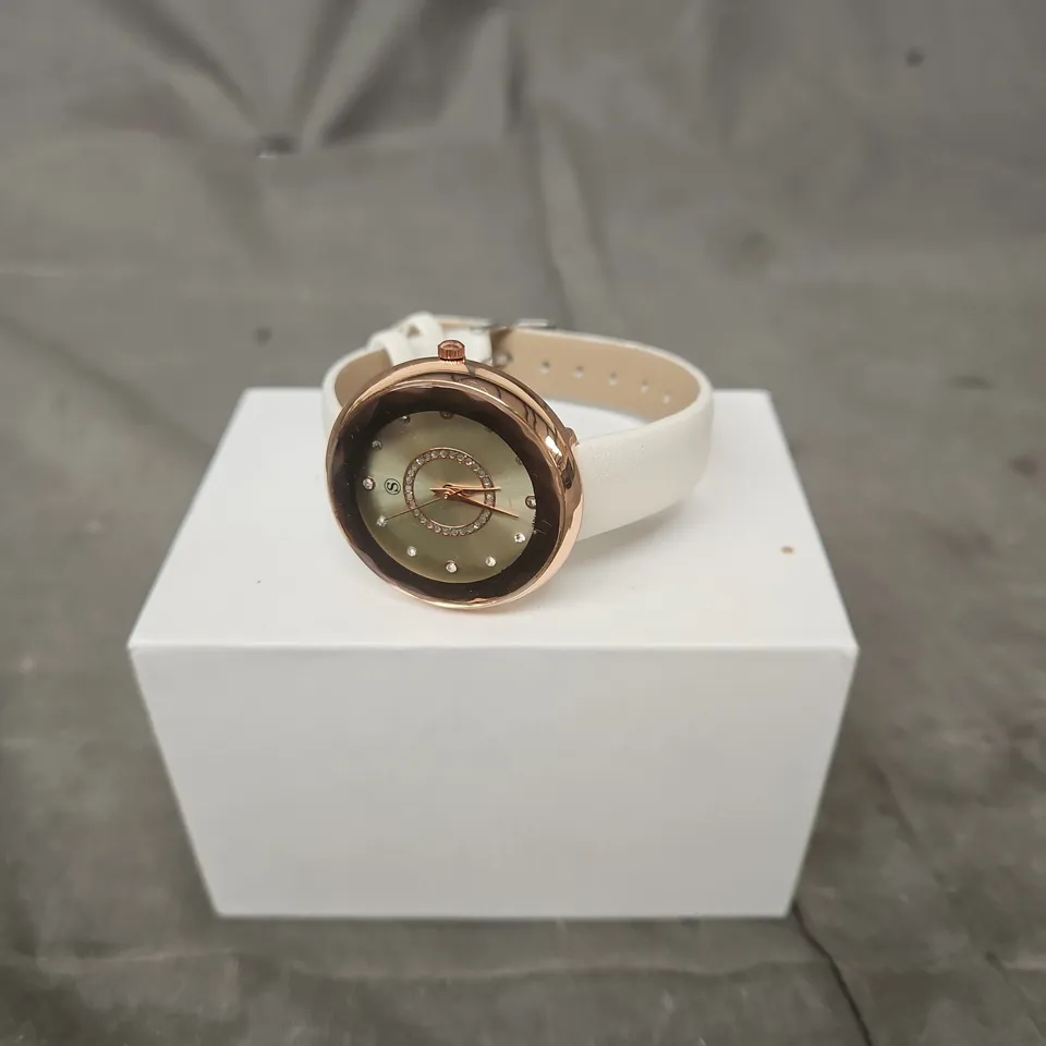 STRADA LADIES' WATCH – ROSE GOLD CASE, WHITE STRAP 