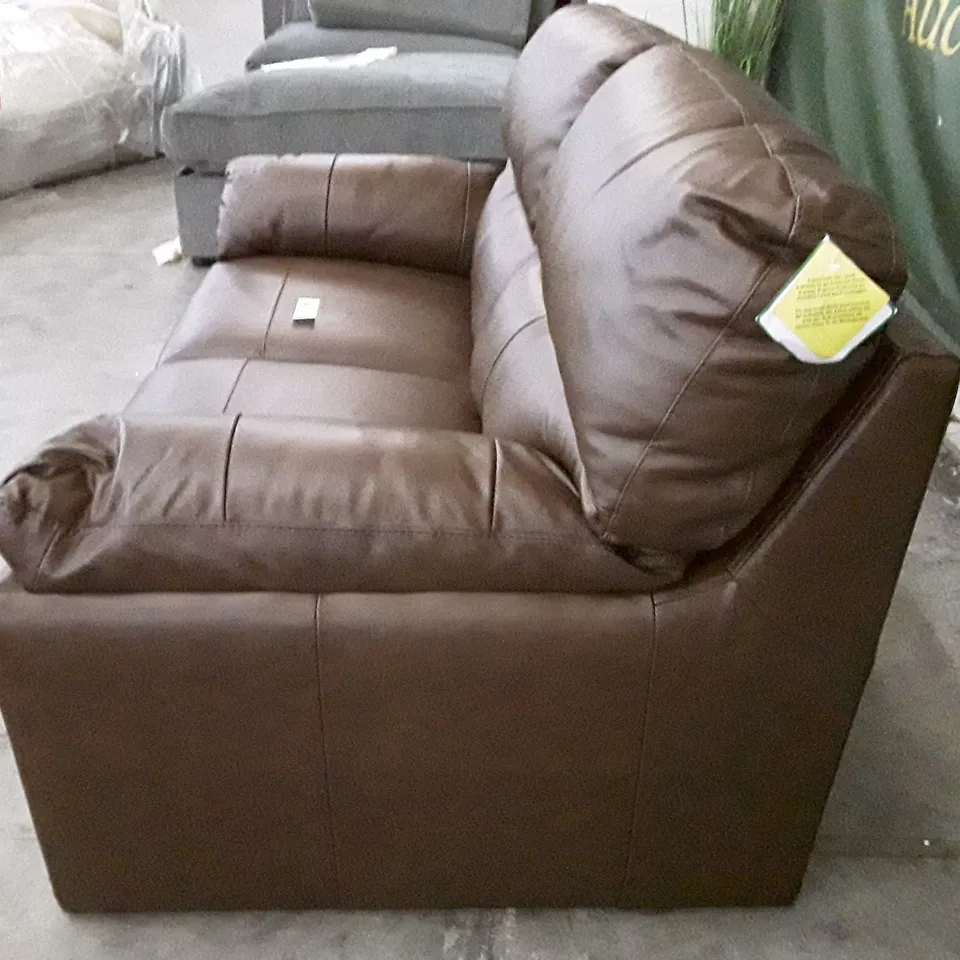 QUALITY DESIGNER 2 SEATER SOFA - BROWN LEATHER 