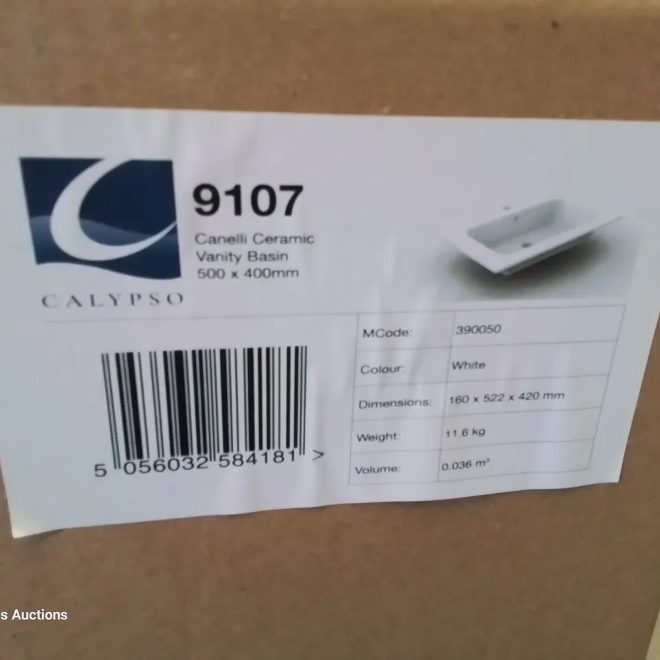 BOXED CANELLI CERAMIC SINGKE TAP VANITY BASIN WHITE 500 × 400mm