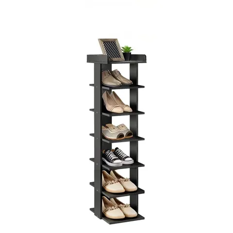 BOXED NEO BLACK 7 TIER WOODEN SHOE RACK SLIM