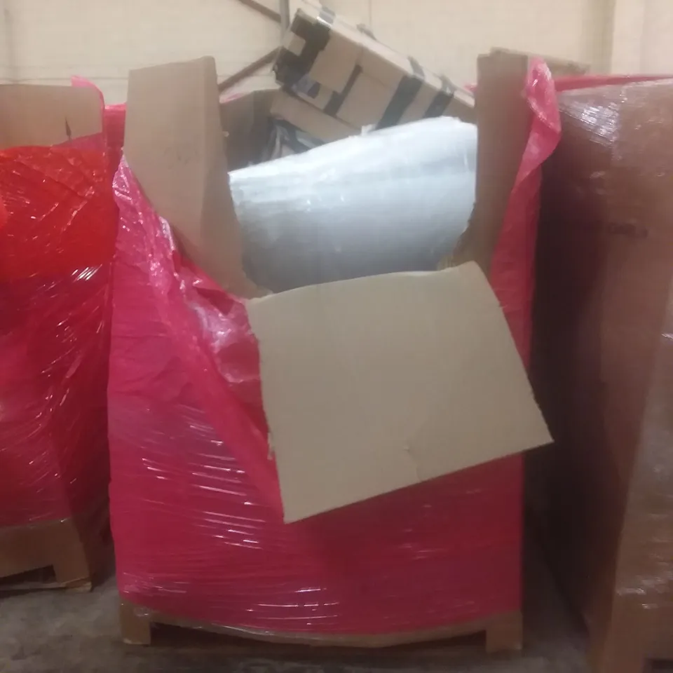 PALLET OF ASSORTED HOUSEHOLD PRODUCTS AND ITEMS, INCLUDING; CANVAS PRINT, ELECTRIC HEATED UNDERBLANKET, LED CEILING LIGHT, BOXED FURNITURE ETC 