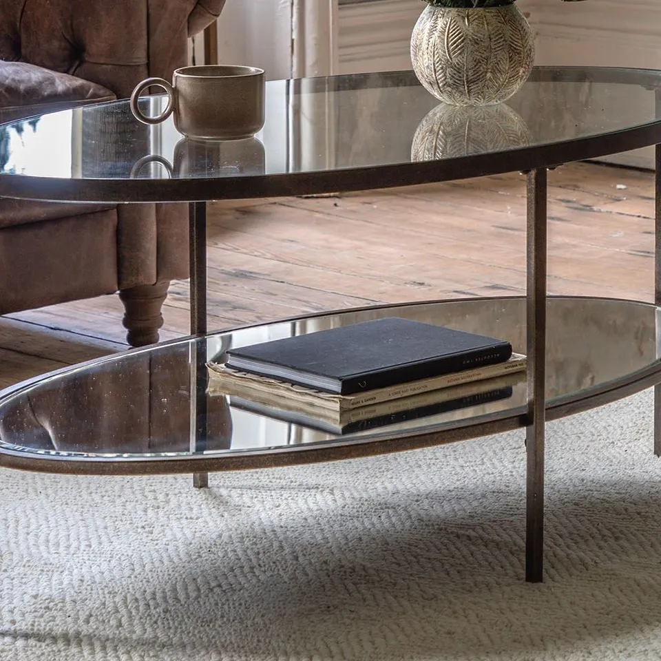 BOXED HUDSON AGED BRONZE OVAL COFFEE TABLE (1 BOX)