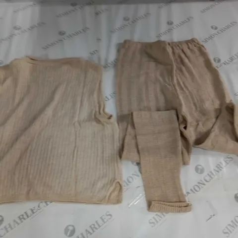 LARGE QUANTITY OF ASSORTED BEIGE VEST AND LEGGINGS - VARIOUS SIZES