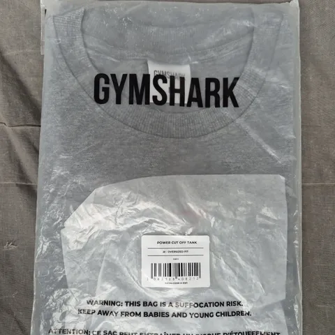 GYM SHARK OVERSIZED FIT POWER CUT OFF TANK IN GREY SIZE MEDIUM