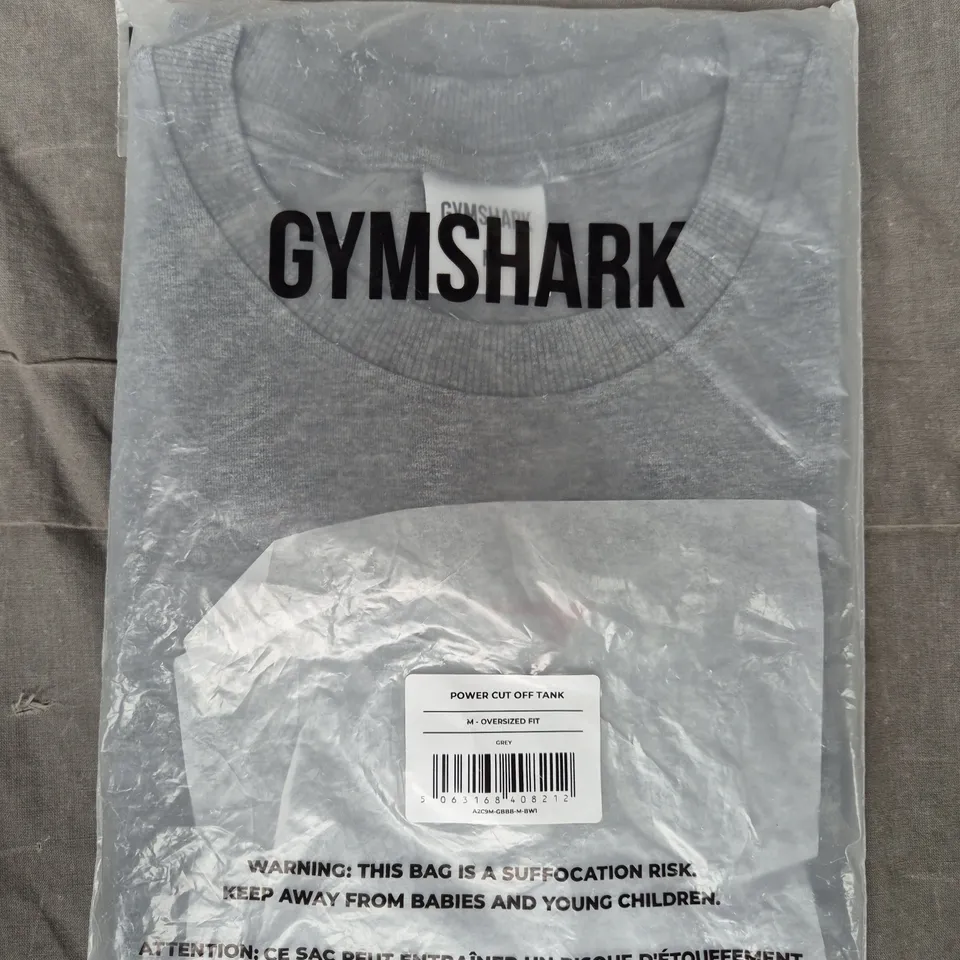 GYM SHARK OVERSIZED FIT POWER CUT OFF TANK IN GREY SIZE MEDIUM