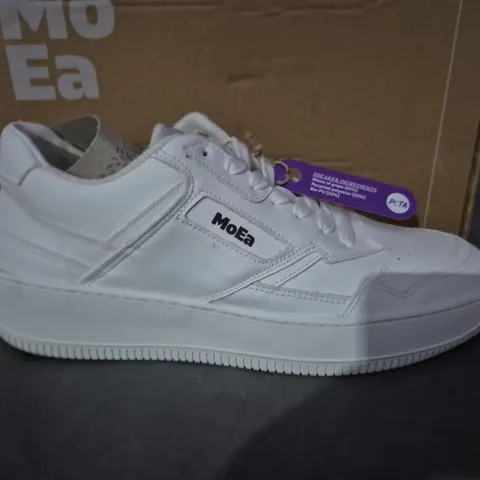 BOXED PAIR OF MOEA GRAPES FULL WHITE TRAINERS - UK 6