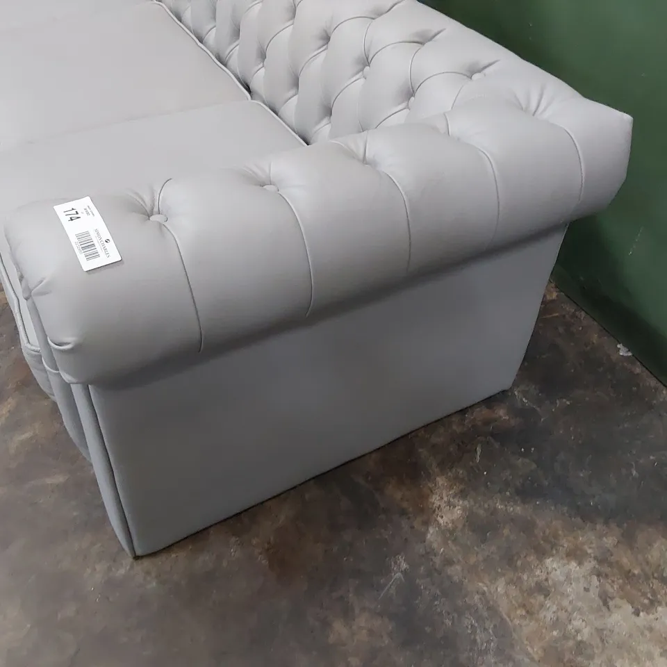 DESIGNER THREE SEATER CHESTERFIELD SOFA GREY LEATHER 