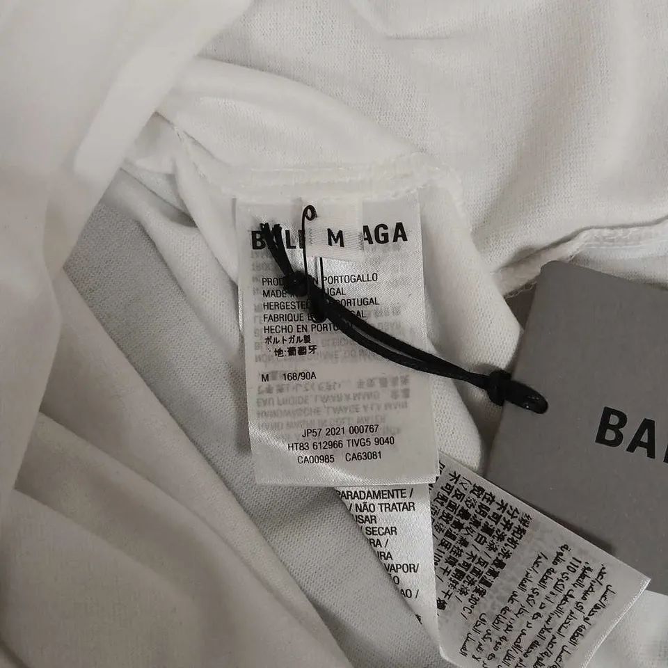 BALENCIAGA WHITE T-SHIRT – WARDROBE UNISEX, BACK LOGO PRINT, SIZE M