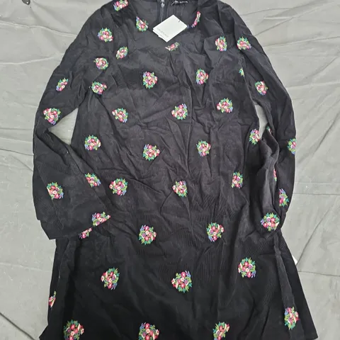 NOBODYS CHILD SARAVEJO MINI DRESS CORD BLACK EMBROIDERY - UK 12