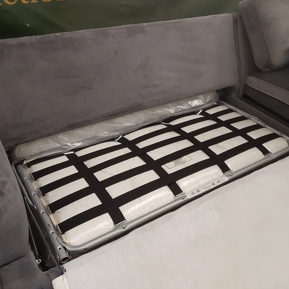 QUALITY DESIGNER CORNER CHAISE SOFA BED - SILVER FABRIC