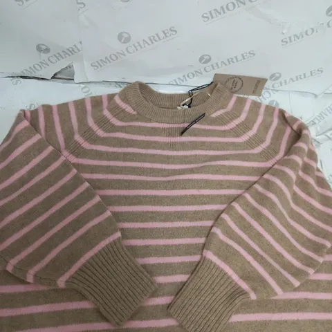BEIGE AND PINK RIVER ISLAND WOOLLY JUMPER - SIZE LARGE