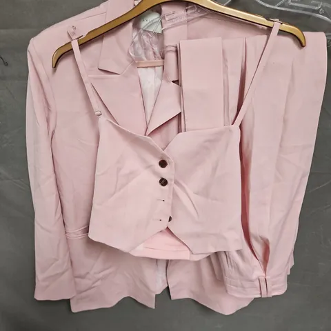 LVIR 3PCE PLEATED WIDE LEG HALTERNECK TOP PANTSUIT IN PINK SIZE S