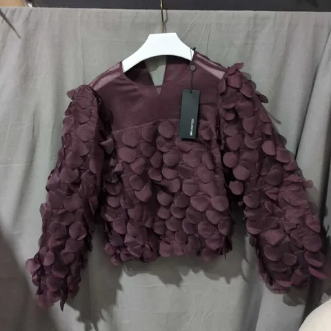 WOMEN'S PURPLE PETAL-EMBELLISHED JUMPER – CROPPED, LONG SLEEVES SIZE 14