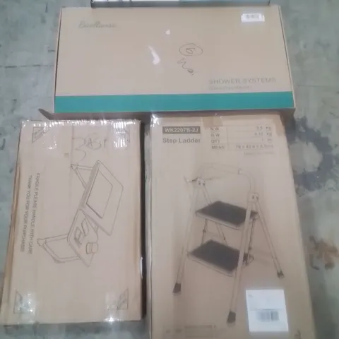 PALLET CONTAINING ASSORTED ITEMS TO INCLUDE: SHOWER SET, FOLDABLE DESK, STEP LADDER AND SHOWER SYSTEM ETC...