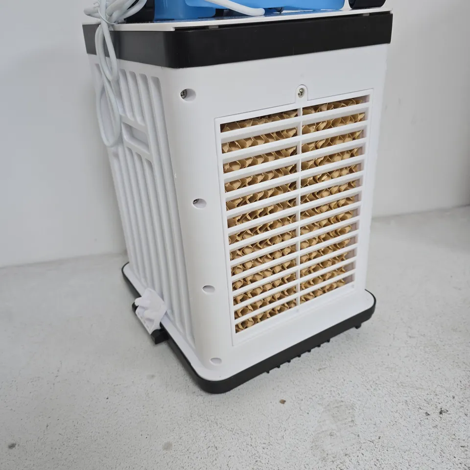 PORTABLE EVAPORATIVE AIR COOLER WITH BLUE COOLING PACKS – WHITE UNIT