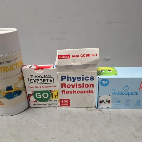 APPROXIMATELY 12 ASSORTED TOYS & GAMES TO INCLUDE - COLLINS AQA GCSE 9-1 FLASHCARDS , THEORY TEST REVISION SET , SENSORY TRAY KIT ETC