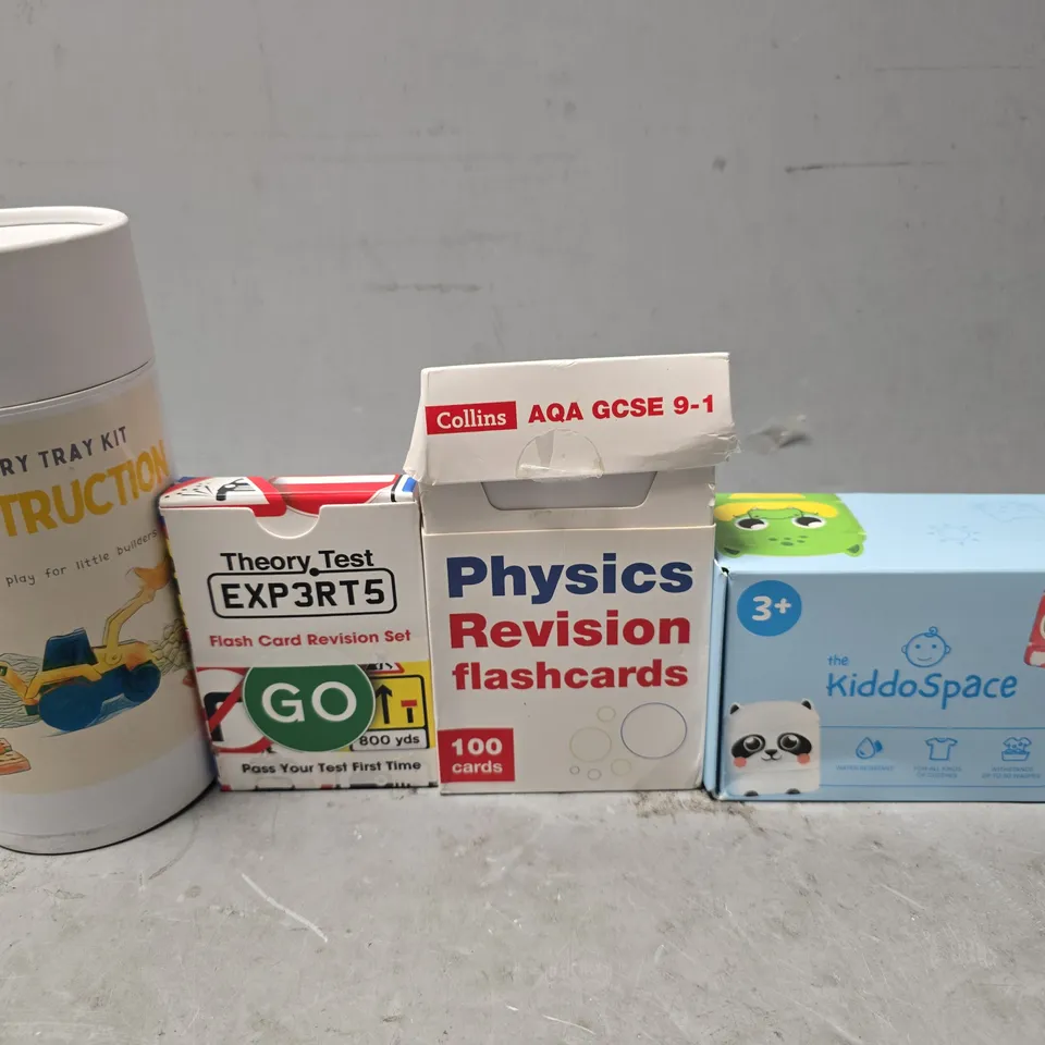 APPROXIMATELY 12 ASSORTED TOYS & GAMES TO INCLUDE - COLLINS AQA GCSE 9-1 FLASHCARDS , THEORY TEST REVISION SET , SENSORY TRAY KIT ETC