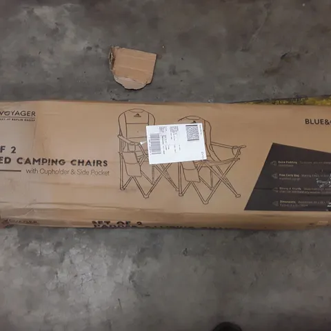 BOXED VOYAGER SET OF 2 PADDED CAMPING CHAIRS - BLUE AND GREY
