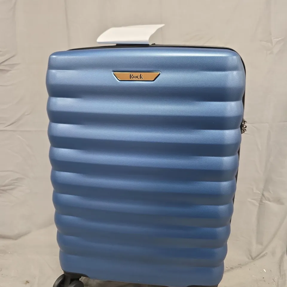 ROCK BLUE RIBBED HARD-SHELL SUITCASE, 4-WHEEL TRAVEL CASE