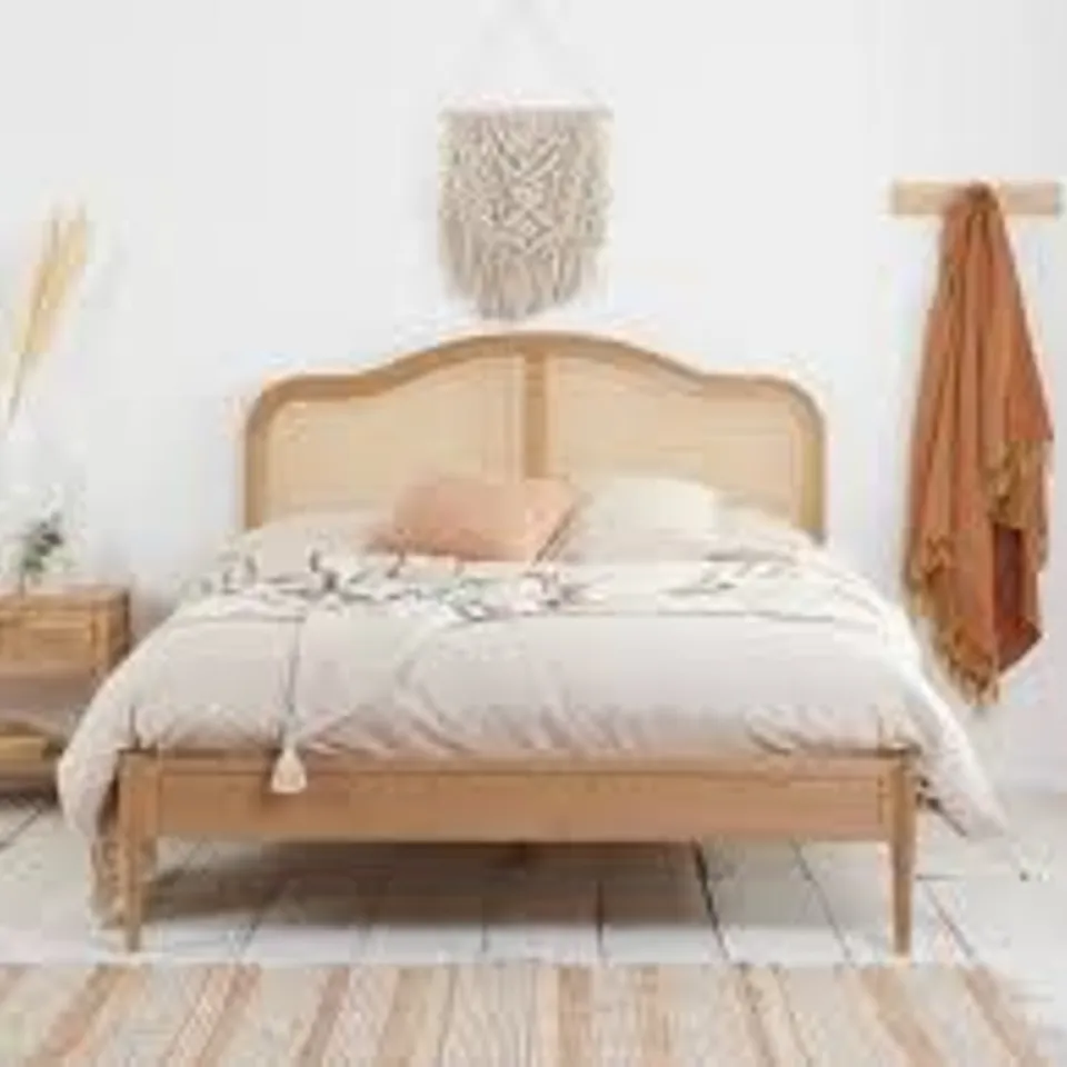 BOXED BIRLEA LEONIE DOUBLE SIZE RATTAN BED - OAK (2 BOXES)