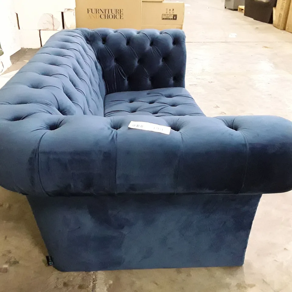 QUALITY DESIGNER BENNER 172CM VELVET SCROLL ARM BENNERFIELD LOVESEAT - DARK BLUE FABRIC